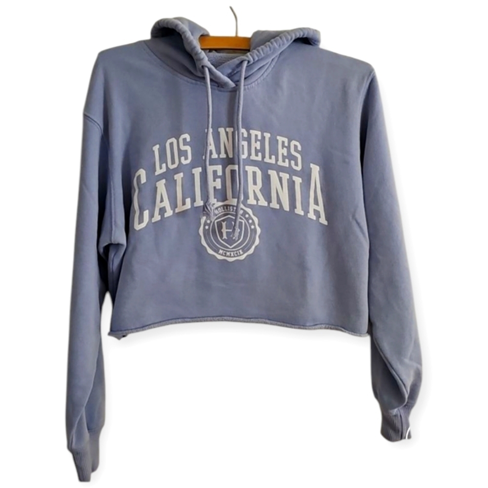 Hollister Baby Blue Cropped Graphic Hoodie Size XS